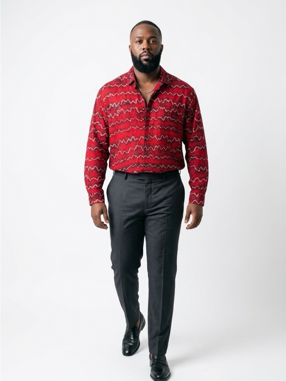 Vintage Mirota Batik men's button-up shirt Maroon/Black tie-dye pattern size 3XL